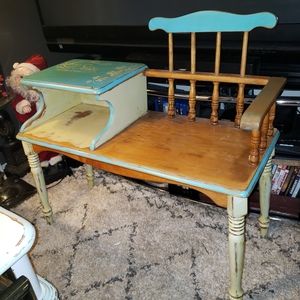 Antique refinished gossip table/ telephone chair